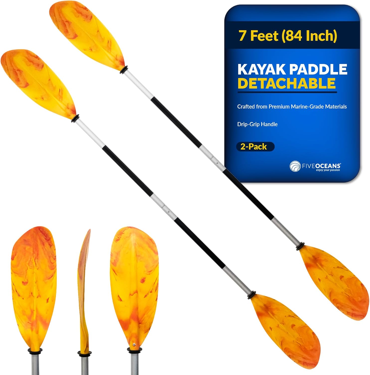 Five Oceans Kayak Paddles, 84″ – 7ft Kayak Fishing Paddle, Detachable Heavy-Duty Aluminum Shaft, Reinforced Fiberglass Blades, 2-Piece Snap-Button, Lightweight Paddle for All Kayaks Five Oceans Kayak Paddles, 84″ – 7ft Kayak Fishing Paddle, Detachable Heavy-Duty Aluminum Shaft, Reinforced Fiberglass Blades, 2-Piece Snap-Button, Lightweight Paddle for All Kayaks