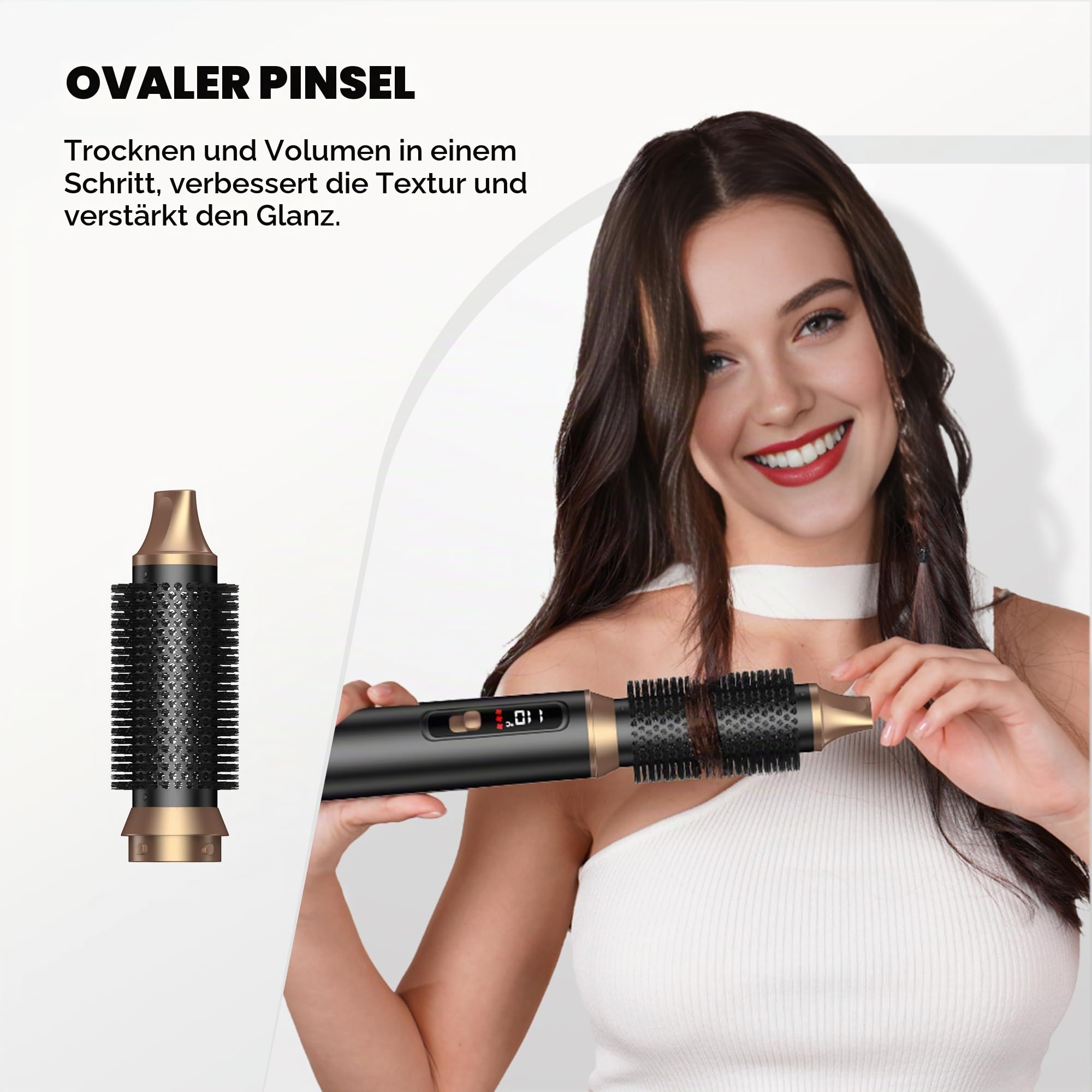 UKLISS 5 in 1 Haarstyler mit LCD-Display, Haartrockner & Hair Styler mit Hair Dryer, Rundbürstenföhn, Warmluft Lockenbürste, Thermal Brush, Haarföhn, Geschenke Set für Haarstyling