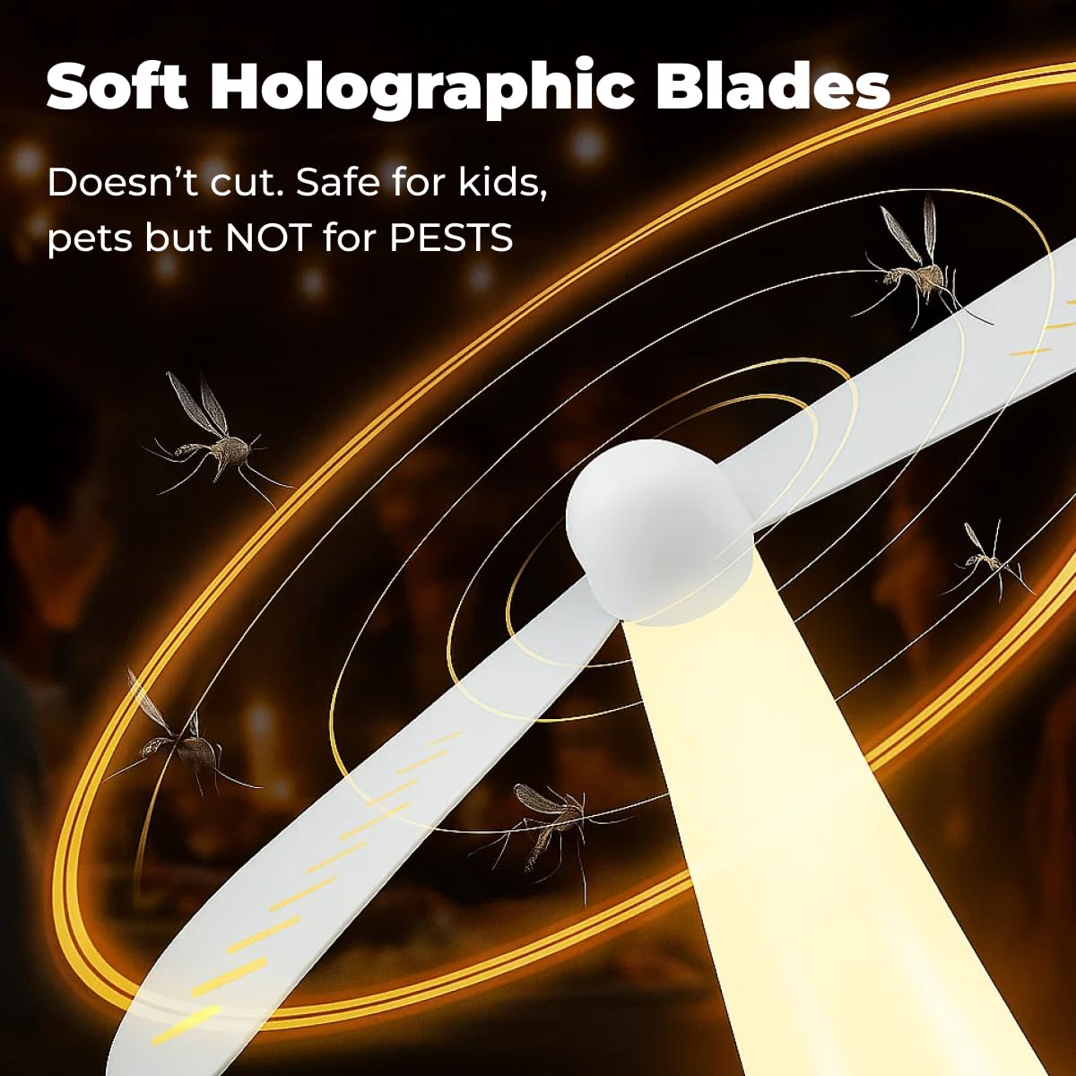 Belfans FlyRepell- Ventilador para mesas, alimentado por USB/recargable, matamoscas sin sonido con cuchillas holográficas, ventilador portátil para abejas, avispas y uso al aire libre