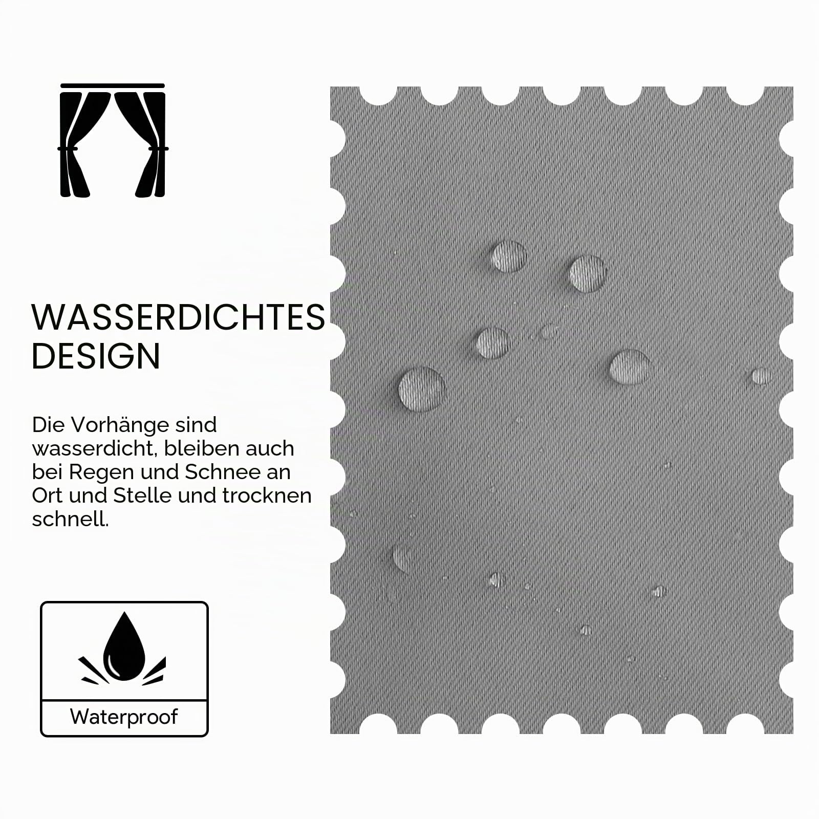 Outdoor Vorhang Wetterfest, Outdoor Vorhänge Wasserdicht mit Ösen Oben und Unten, Sichtschutz Sonnenschutz Vorhang für Balkon Terrasse Veranda Pergola Gartenlaube(132*215cm, Grau)