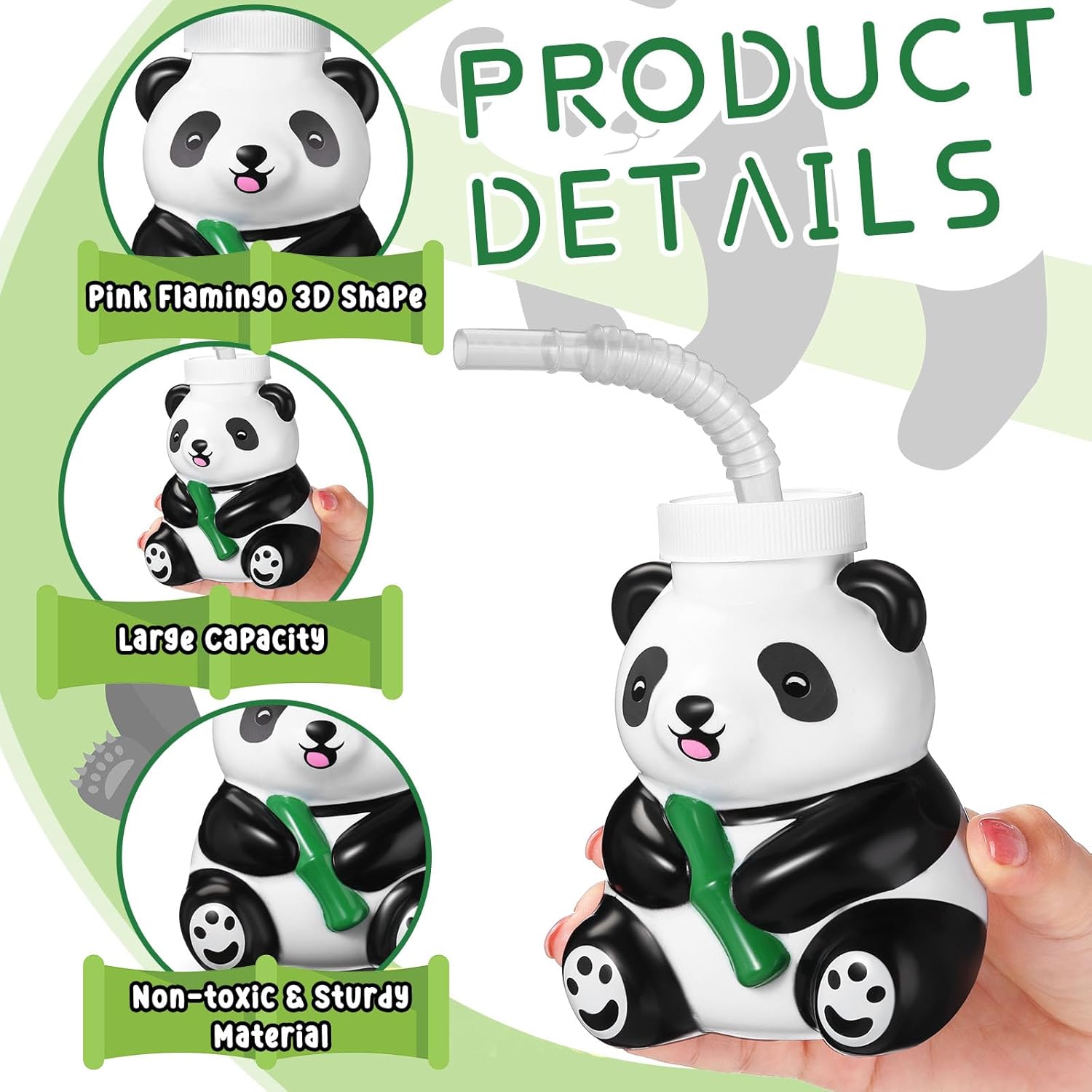 Tanlade 12 Pieces Panda Party Decorations Panda Plastic Cups with Straws,13.5 oz Cups Baby Shower Birthday Party Favor for Girl Boy Baby Shower Decorations, Wedding, Birthday Favor Supplies