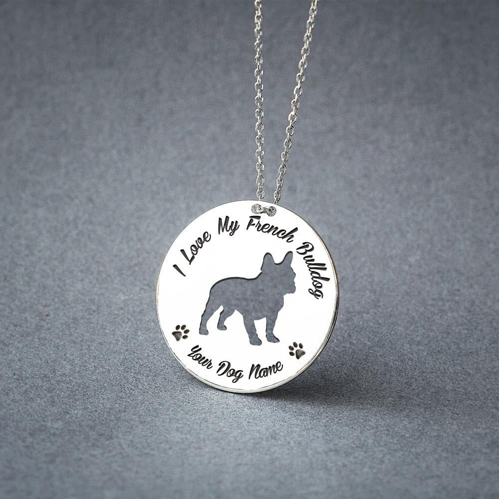 Hudoca Personalised French Bulldog Disc Necklace, Disc Dog Necklace, Silver Dog Jewelry, 925 Sterling Silver, Gold Plated or Rose Plated - Image 2
