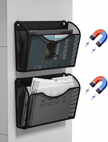 Vdamu Paquete de 2 soportes magnéticos para archivos de 1 nivel, organizador de archivos de instalación sin perforación, soporte magnético de gran