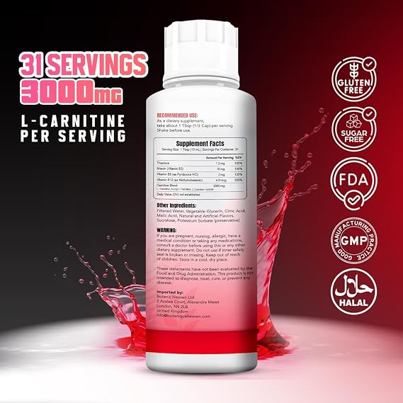 L-Carnitine Liquid 3000mg Per Serving | High Strength Liquid Carnitine | Energy & Metabolism Support | 31 Servings | Sugar Free, Vegan | Strawberry