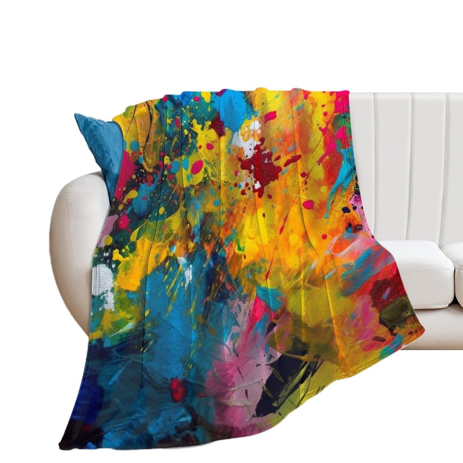 Couverture flanelle abstraite et colorée pour canapé et lit toutes saisons