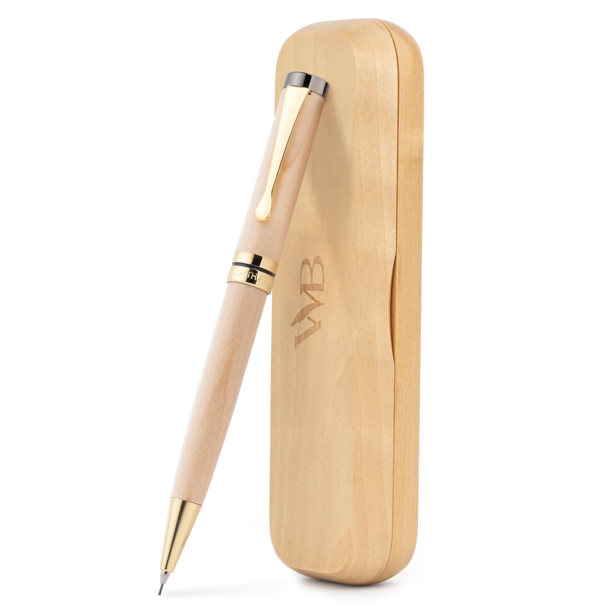Wordsworth & Black Luxury Bamboo Mechanical Pencil Set – 0.7mm Precision Twist Advance – Writing, Drafting & Sketching for Architects & Engineers – 20 HB Led Pencils 0.7mm Pack, Gift Box [Maple wood]