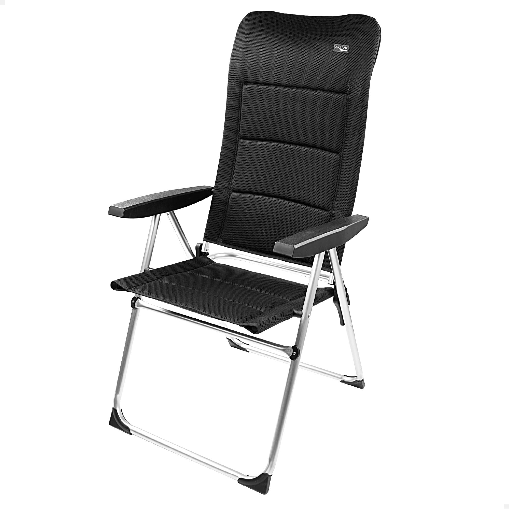 AKTIVE 62293 - Silla Plegable Negra, para terraza, balcón, Patio o jardín, Medidas 65 x 48 x 49/125 cm, Material Aluminio y 100% poliéster, antivuelco, Peso soportado máximo 110 kg