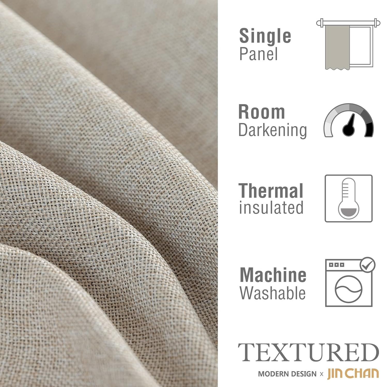 jinchan Linen Textured Curtains 95 Inch Length 2 Panels for Living Room Grommet Top Greyish Beige Room Darkening Drapes for Bedroom Thermal Insulated Window Curtain Set