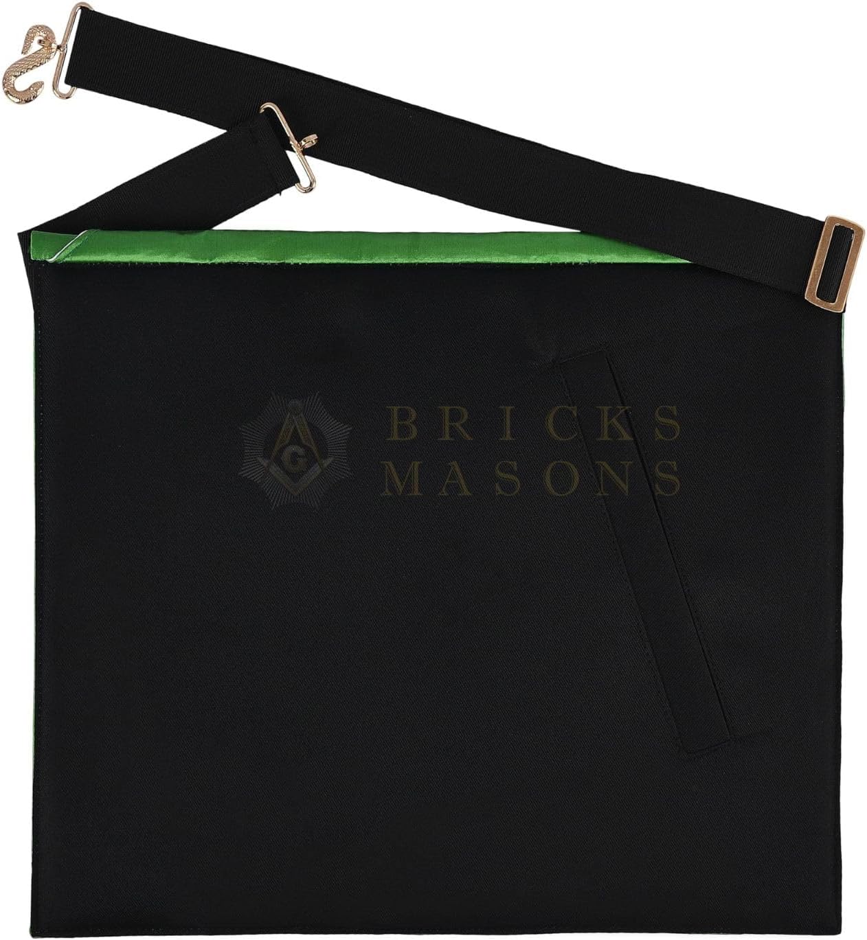 Bricks Masons 5th Degree Perfect Master Scottish Rite Apron - Green Silk Machine Embroidery