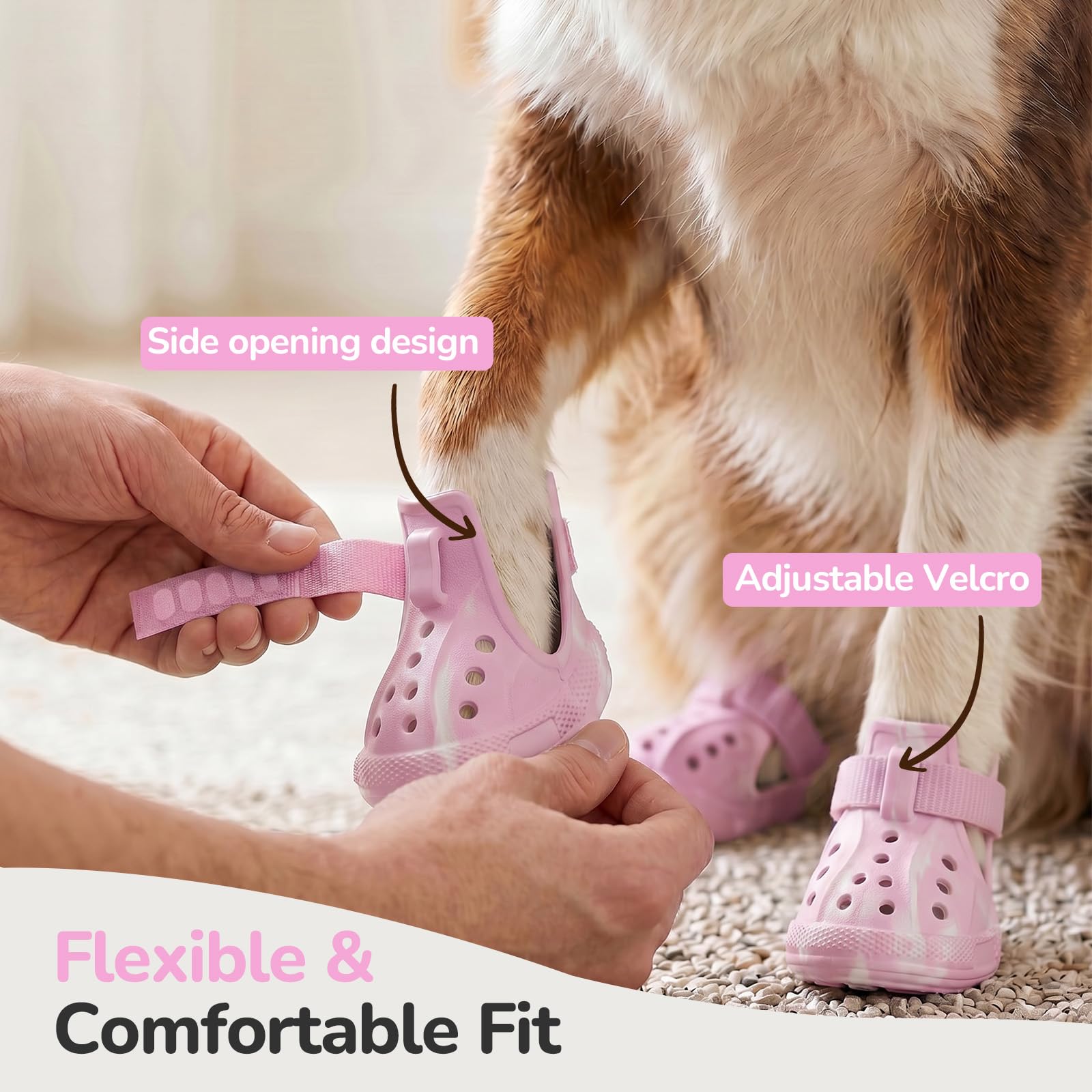 Hundeschuhe Sommer Pfotenschutz Outdoor Hundestiefel Hundesandalen Atmungsaktiv Dog Shoes rutschfest Hundeschuhe mit Verstellbare Reflektorstreife für kleine mittlere große Hunde Rosa Gr.8