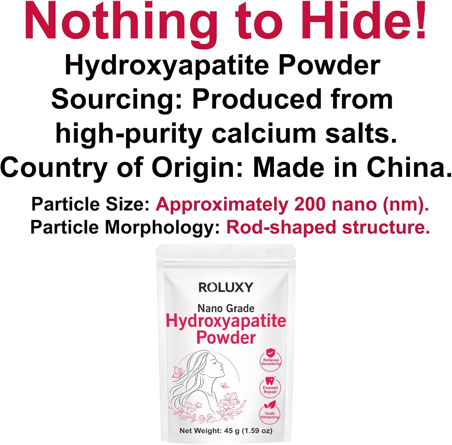 100% Pure Nano Hydroxyapatite Powder 45 g (1.59 oz) | Nano Grade Hydroxyapatite Powder | High-Purity Raw Material hydroxyapatite for DIY Toothpaste Formulations