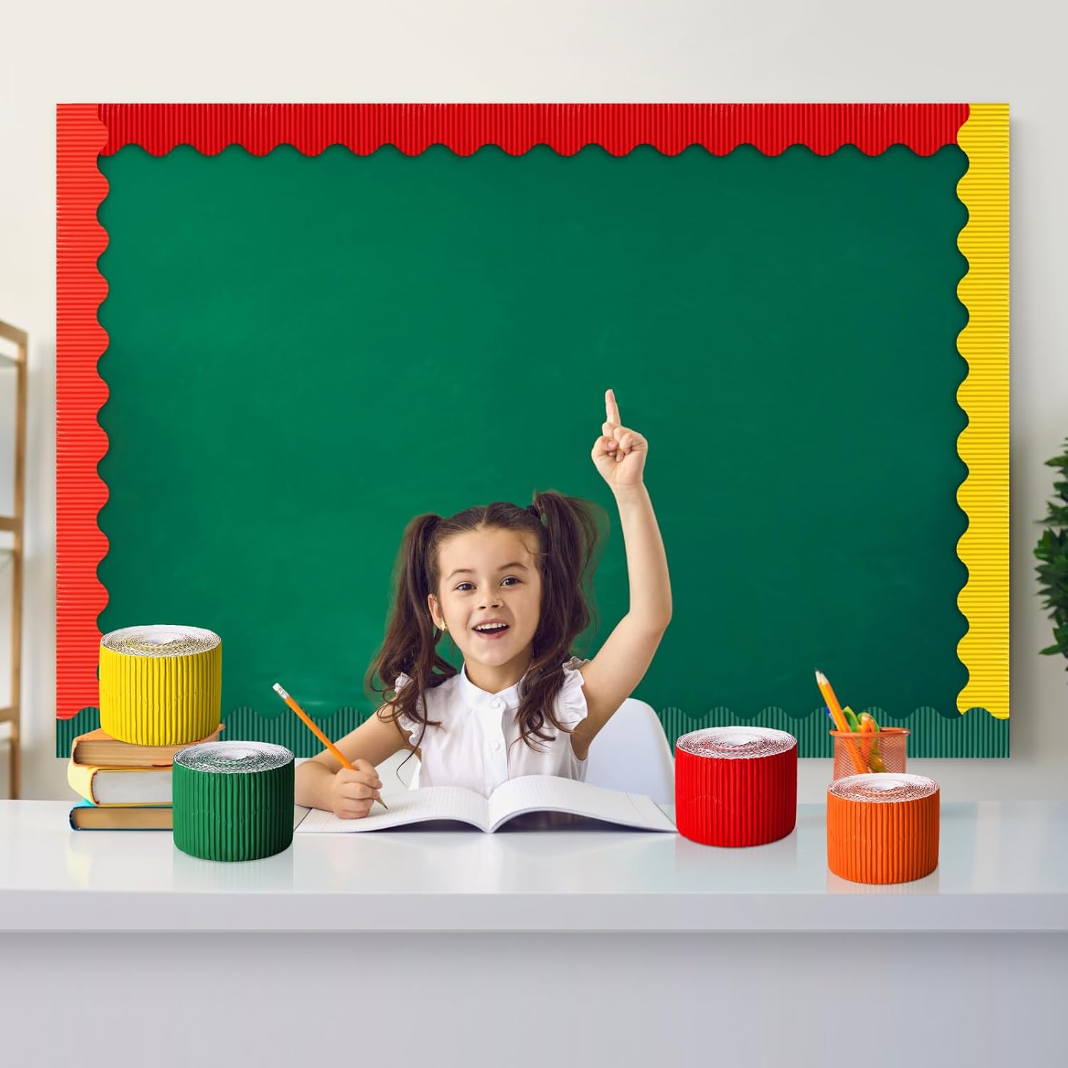Harloon 18 Rolls 900 ft Scalloped Bulletin Board Borders Decorative Classroom Bulletin Board Trim Poster Decor for Teacher Students White Cork Wall Locker (18 Colors)