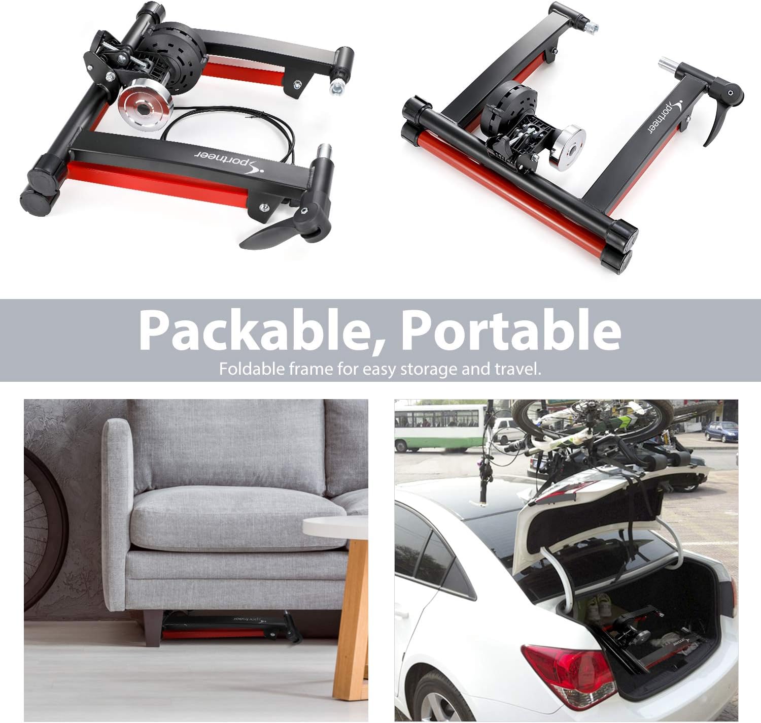 Sportneer Bike Trainer Stand Steel Bicycle Exercise Magnetic Stand for Road Bike with Noise Reduction Wheel : Sports & Outdoors