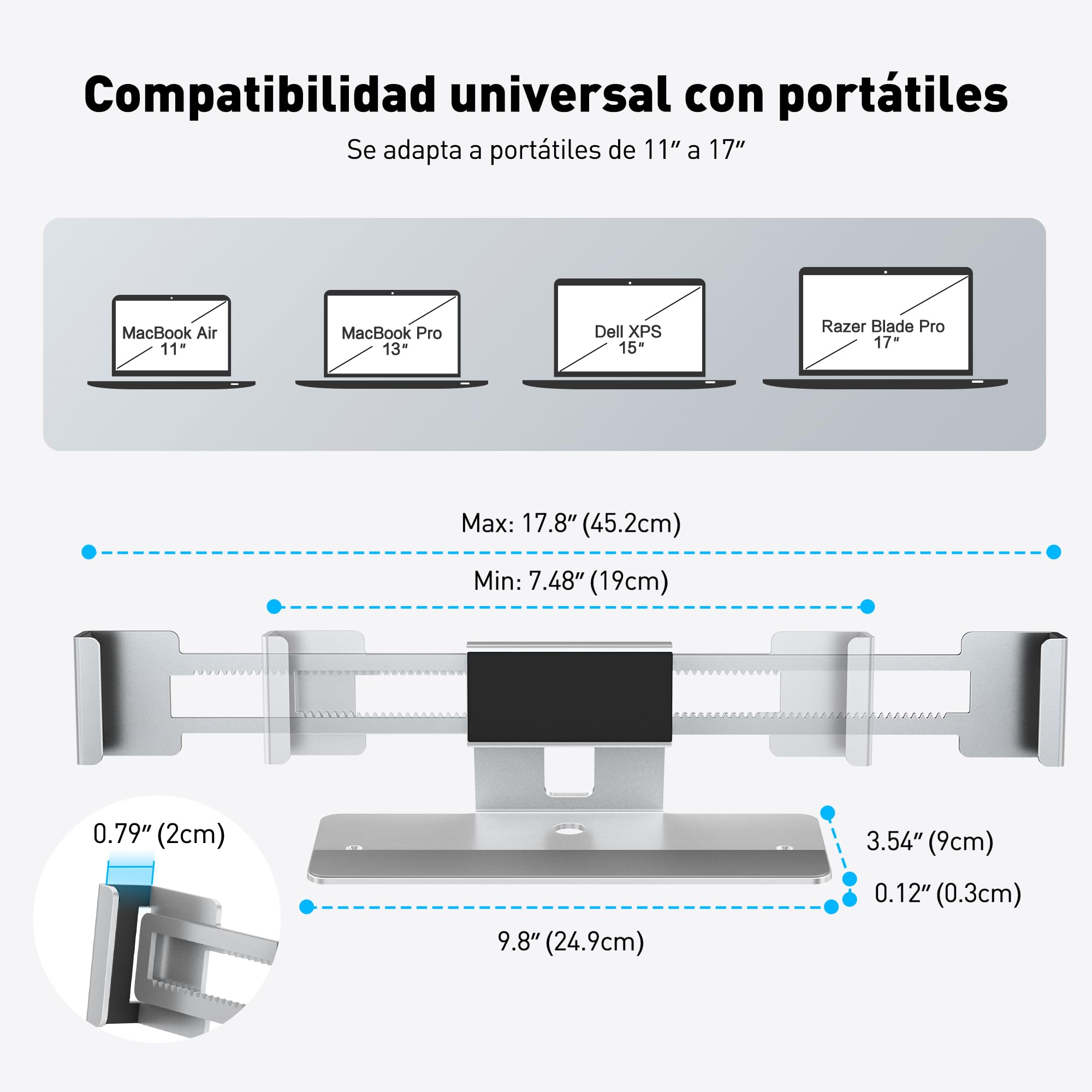 AboveTEK estación de Bloqueo portátil, candado de Seguridad MacBook de Aluminio con Cilindro de Cobre, Bloqueo antirrobo para portátiles 11''-17'' sin Ranura con Base Antideslizante-Plata
