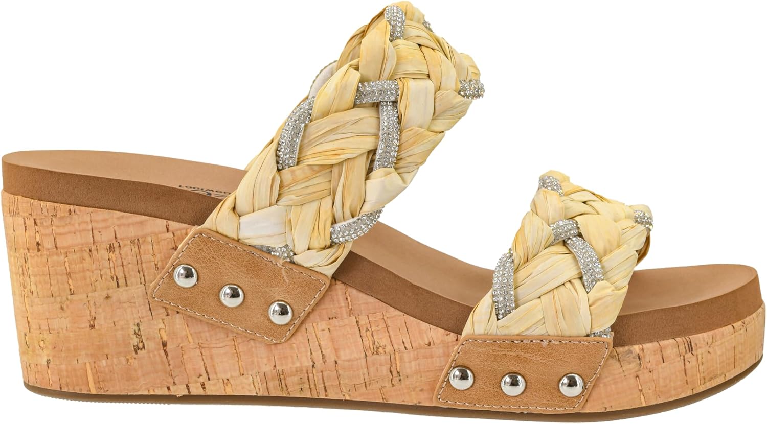 Corkys Footwear Total Knockout 2.5-Inch Wedge sandal - Two braided Straps With Touches of Rhinestones, Soft EVA Insoles, Easy Slip-on For All Day Wear