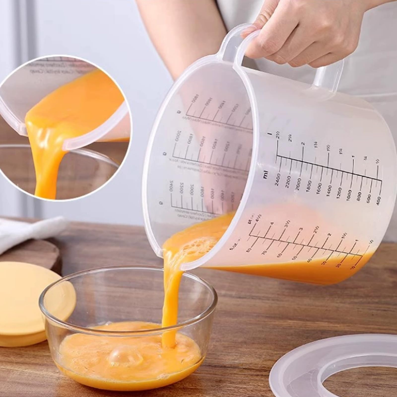 1 Unidad de Vaso medidor de plástico Transparente con Tapa - Jarra graduada con asa y Pico, Herramienta de medición precisa para Hornear, batir Huevos y Mezclar, Bol de Cocina versátil