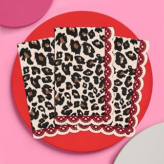 xo, Fetti Cheetah Print Paper Napkins | 25 pcs | Red Lace Bachelorette Decorations, Fierce Dinner Party Setting, Wild Animal Birthday Decor, Cute Tablescape