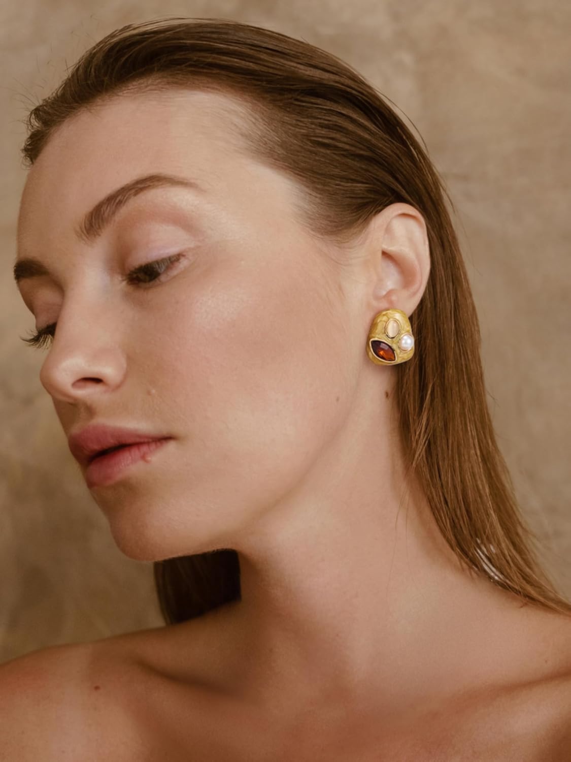 SWEETV Vintage Gold Statement Stud Earrings for Women Trendy, Antique Enamel Chunky Pearl Earrings, Big Crystal Earrings for Fashion Prom Jewelry Gifts - Image 3