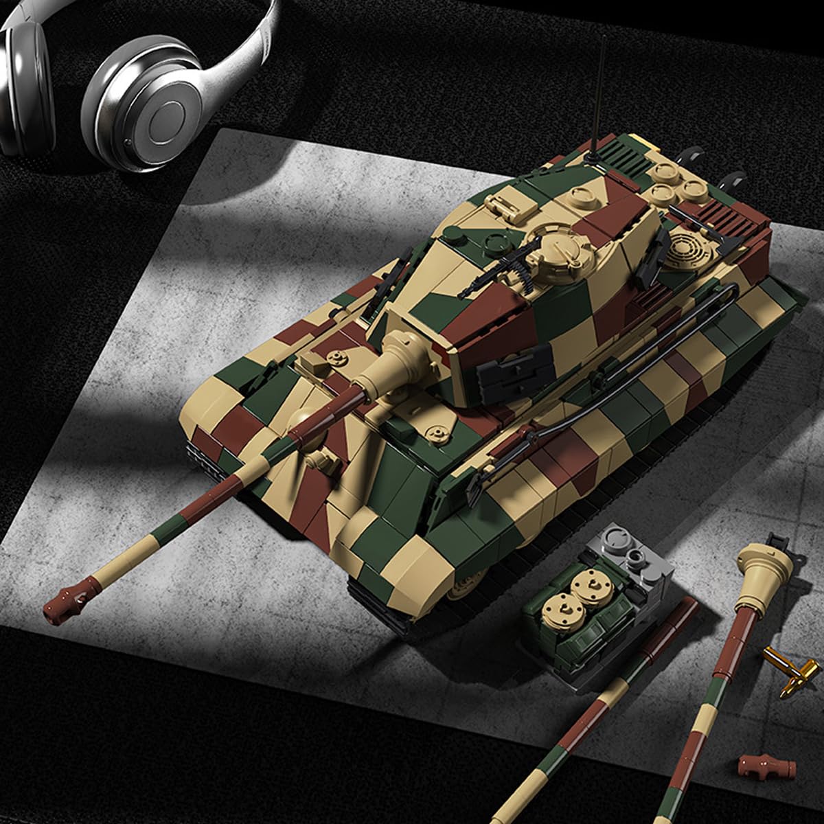 King Tiger Panzer Bauspielzeugsets, Modulares 1:28 WW2 Militärpanzer Modell, Klemmbausteine Panzer Militär Modellbausatz für Erwachsene, Waffen Krieg Fahrzeuge Klemmbausteine Kit(1780PCS)