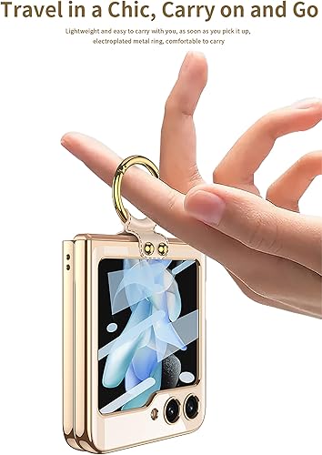 Miniatura 3 de SHIEID Z Flip 5 - Funda con soporte de anillo, borde galvanizado para Galaxy Z Flip 5, funda protectora delgada con protector de pantalla integrado