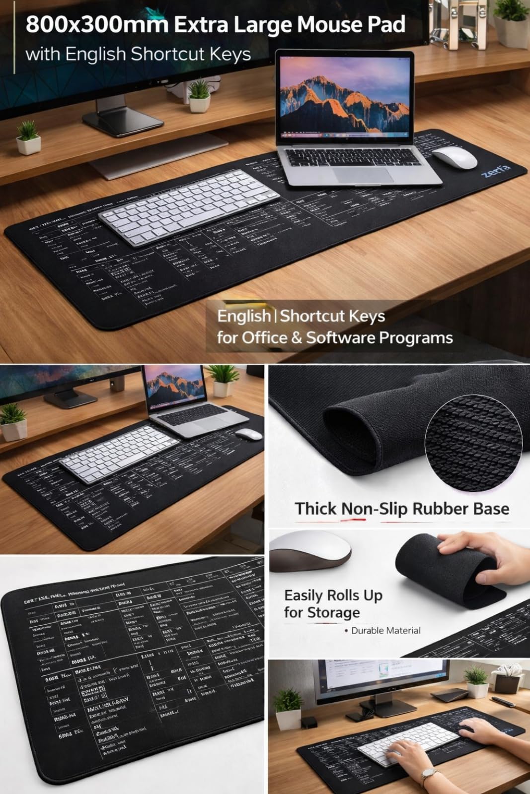 VAIBHAV ENTERPRISES XXL Computer Shortcut Keys Mouse Pad Desk Mat, Quick Reference for Excel, Word, PowerPoint, Photoshop & CAD, Extended Non-Slip Gaming & Office Mousepad 2