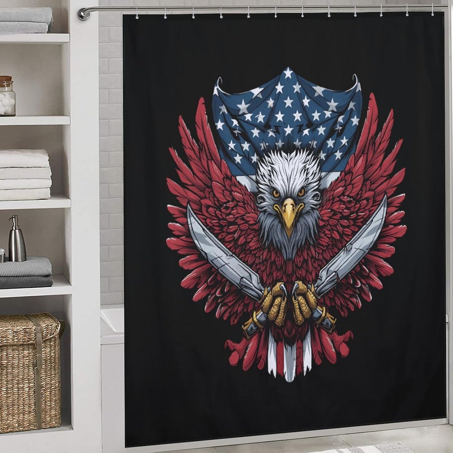 Ea-gles U.S. Flag Funny Shower Curtains Washable Bath Curtain Liner with Hooks for Bathroom Bath Tubs