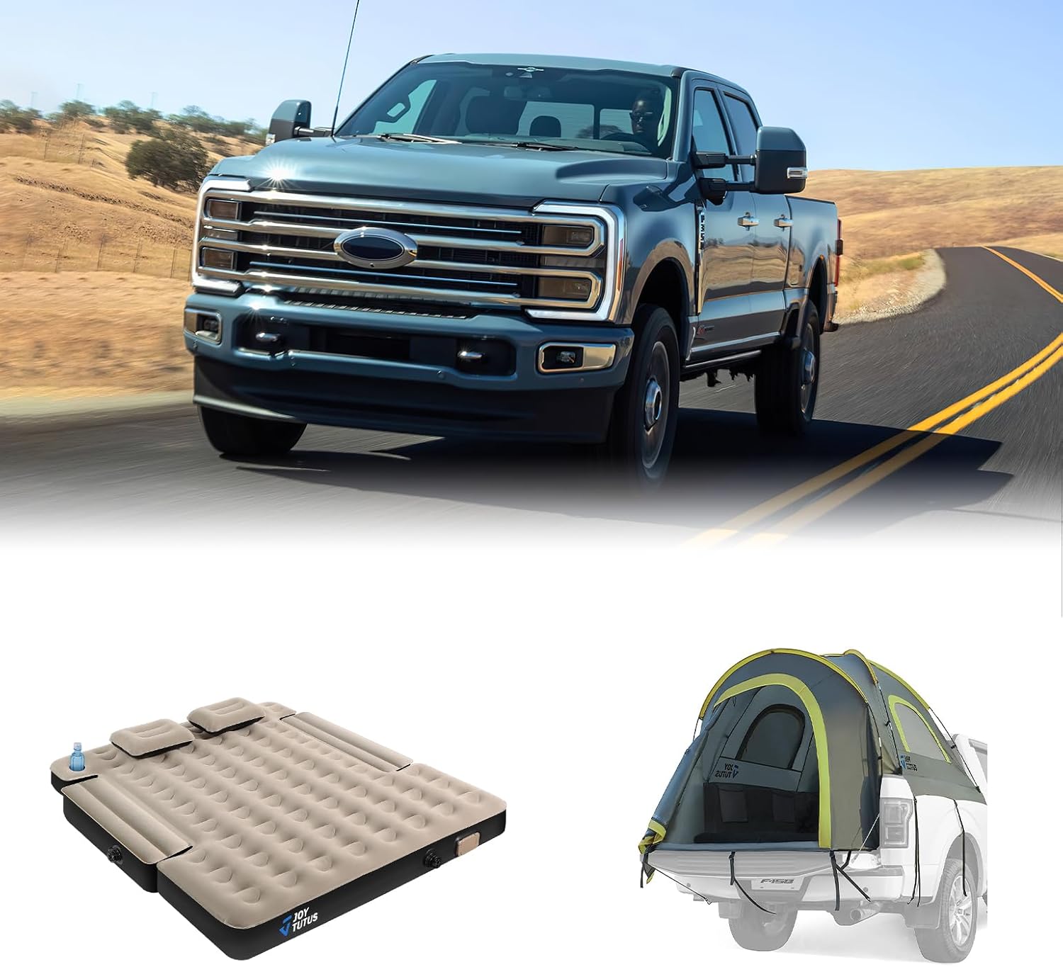 JOYTUTUS Pickup Truck Tent 8ft 2.0+JOYTUTUS Truck Bed Air Mattress for 6-6.5Ft with Built-in Pump