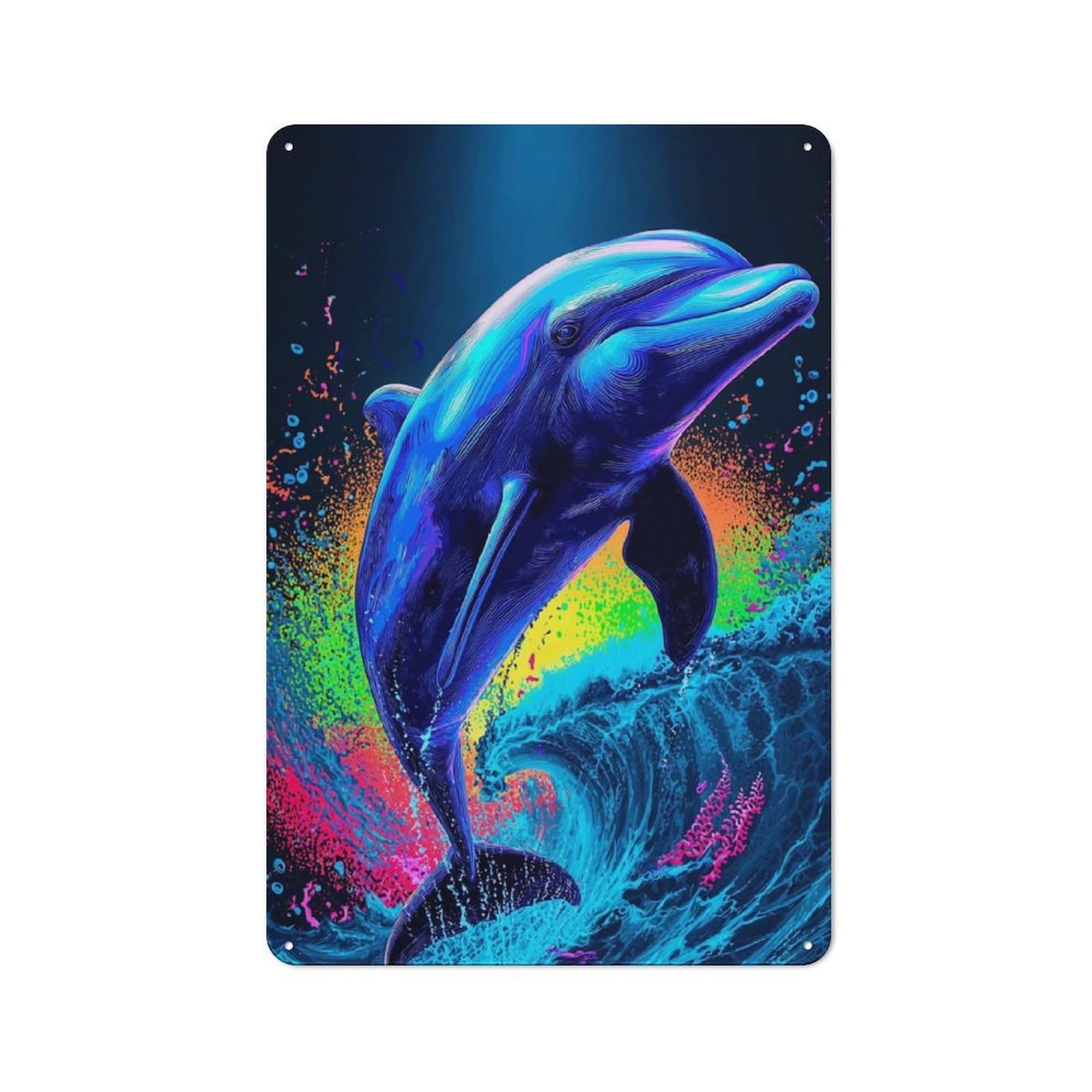 Junmoney Neon Dolphin Splash Artwork 30X20cm Retro Tin Sign With For Kitchen Or Home Bar, A Decorative Gift For A Newly Furnished Kitchen And Home Bar