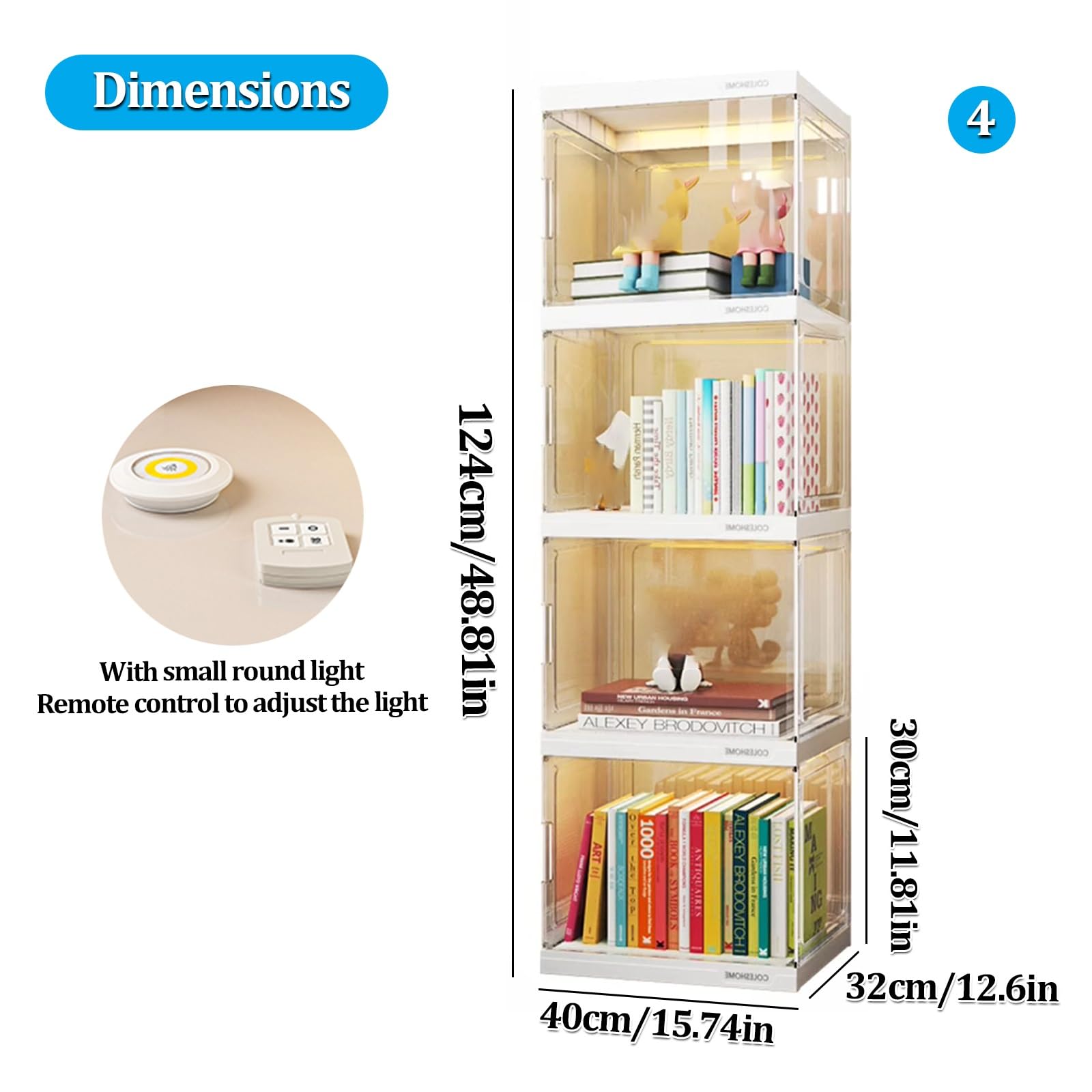 Vitrine d'angle en verre pour objets de collection Curio China Books - Armoire d'angle avec porte en verre acrylique et étagères de rangement - 40 x 32 x 124 cm