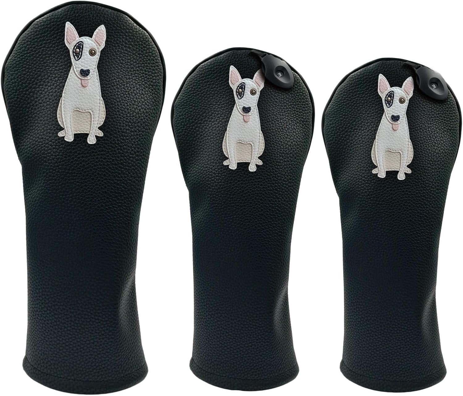 Bull Terrier PU Leather Golf Club Covers Driver Headcovers Fairway Woods Hybrid Protector with Interchangeable Number Tag