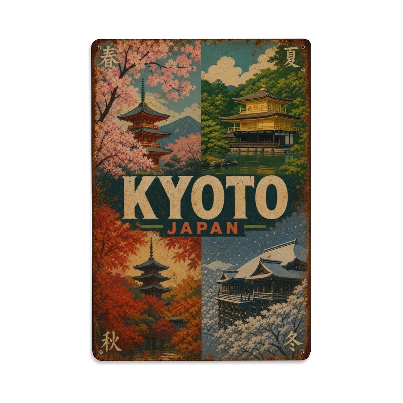Gead 8X12inch Style Vintage Travel Kyoto Japan Seasons Metal Tin Sign