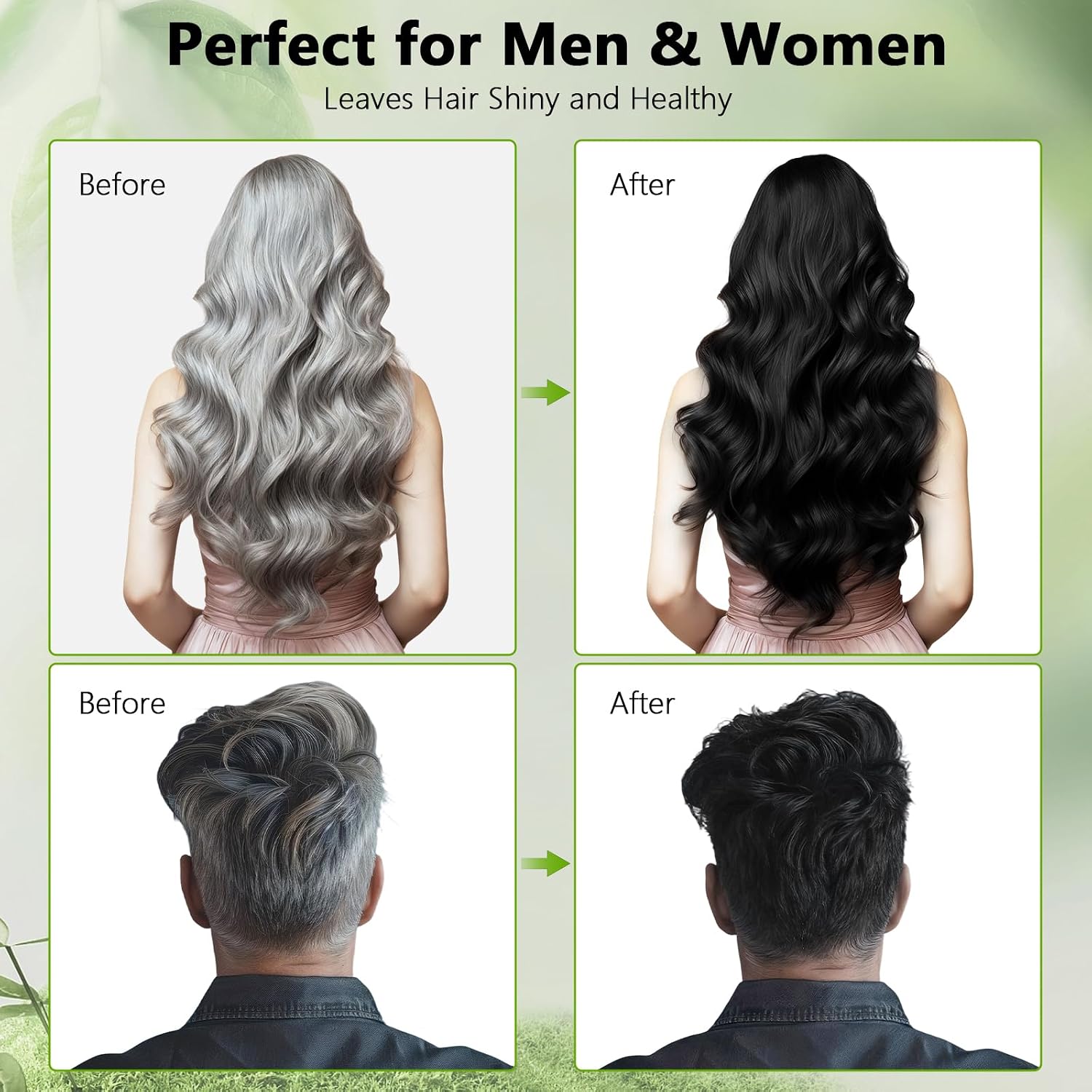 Black Hair Dye Shampoo for Women & Men, 10 Min Gray Coverage, 3 in 1 Semi-Permanent Hair Color Shampoo with Natural Herbal Ingredients