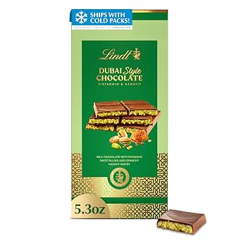Lindt Dubai Style Milk Chocolate Candy with Pistachio & Kadayif, 5.3 oz. Bar