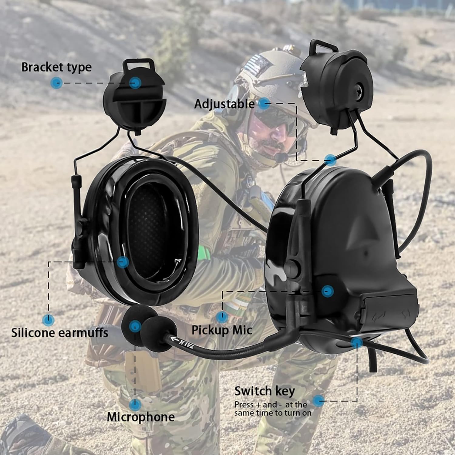 Tactical Headset with ARC Rail Adapter Hearing Protection with Gel Ear Pads for Airsoft Sports