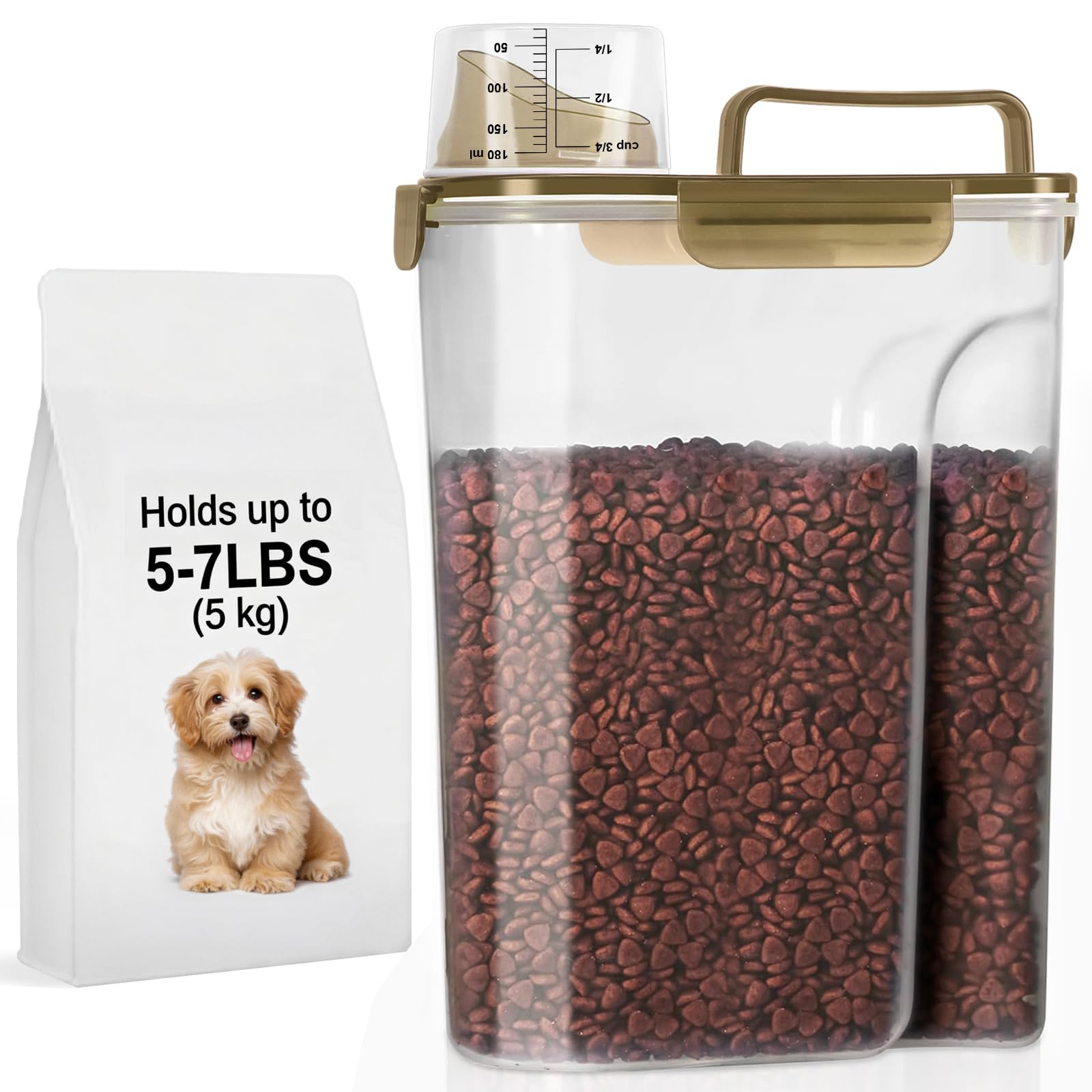 LEAWALK 5-7Lbs Airtight Dog Cat Pet Food Storage Container-Clear Brown