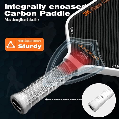 Miniatura 7 de Paletas profesionales de pickleball - T700 Raqueta de pepinillo de fibra de carbono - Superficie esmerilada de carbono crudo 3K para mejorar el giro
