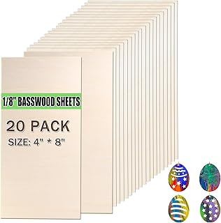 20Pack 4"x8"x1/8" Basswood Sheets for Crafts - 3mm Unfinished Plywood Crafts, Ideal for DIY Ornaments, Drawing, Painting, Engraving, Staining, Model Carving, Wood Burning, Laser Cutting