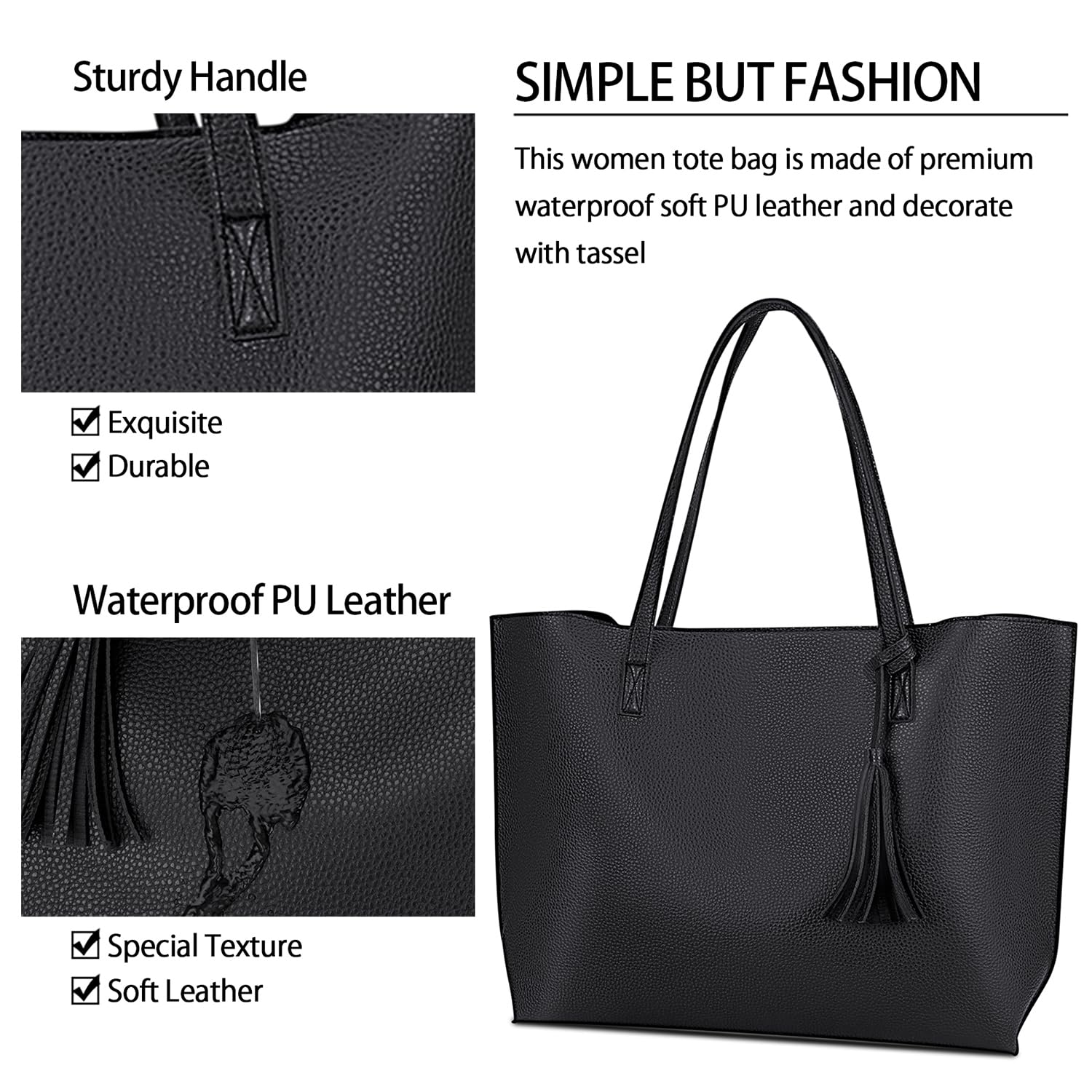 NUBILY Borsa Donna Grande Borsa Tracolla Borse Shopper Donna Borsa Lavoro a Spalla PU Pelle Nappa Firmate Borsetta Donna Tote Grandi 2 Pezzi Set Nera