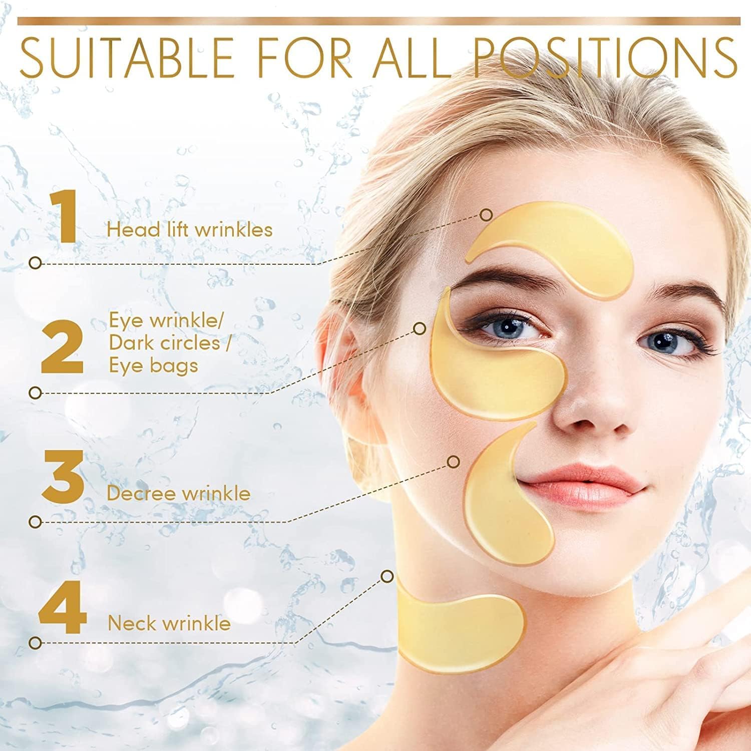 Whixant Moisturizing 24K Under Eye Patches For Dark Circles, 60 Pcs Cooling Gel Pads, Anti-Aging Collagen Hyaluronic Acid Under Eye Mask For Removing Dark Circles, Puffiness & Wrinkles - Image 7 thumbnail