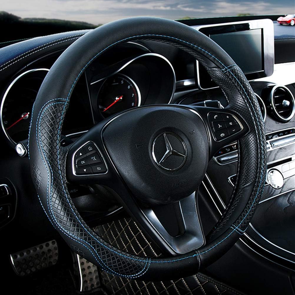 Red Rain Black Leather Steering Wheel Cover Cowhide Wheel Cover
