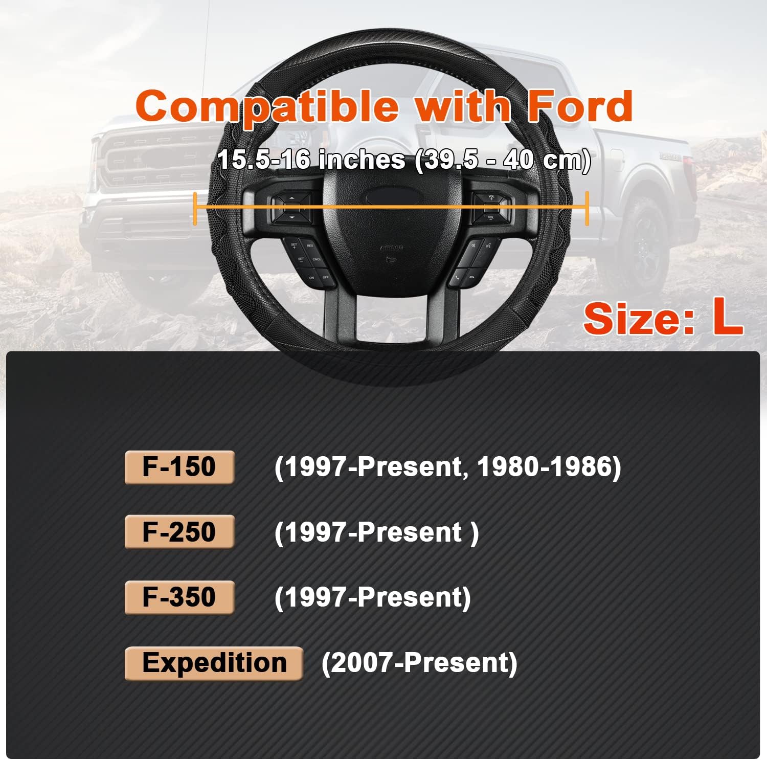 GIANT PANDA Car Steering Wheel Cover for Ford F150 F250 F350 Expedition 15.5-16 inches - Gray