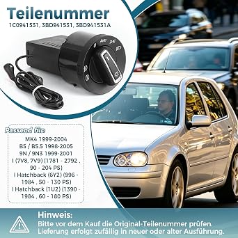 Automatic Headlight Switch with Light Sensor Module Light Sensor Automatic Switch Light Switch with Three Lighting Modes (1s/3s/5s) Replacement with 1C0941531 3BD941531