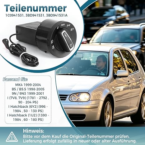Automatic Headlight Switch with Light Sensor Module Light Sensor Automatic Switch Light Switch with Three Lighting Modes (1s/3s/5s) Replacement with 1C0941531 3BD941531