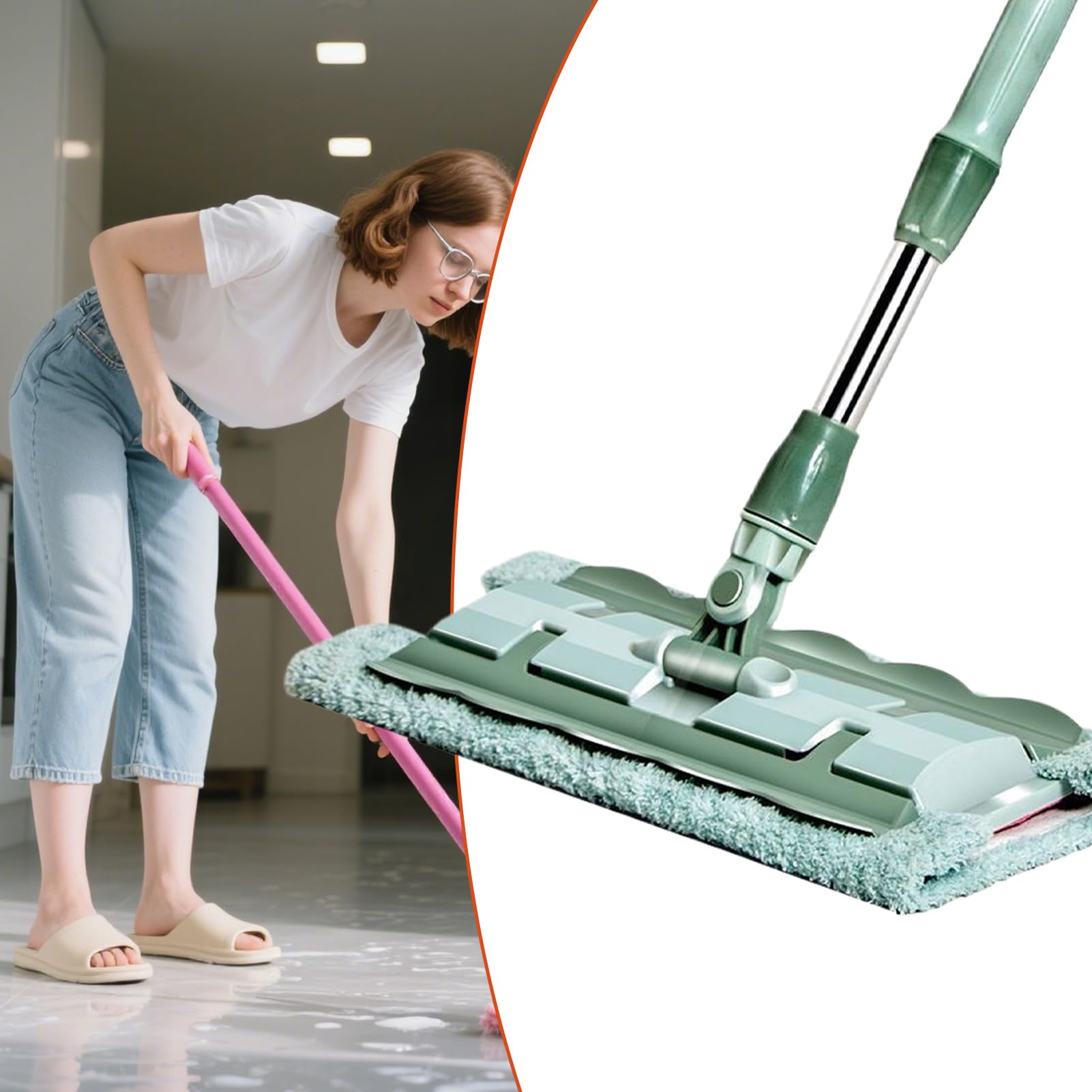 Mopa Plana De Microfibra 7 Almohadillas Mango Telescópico Fregado Rápido | Mopa Plana Giratoria 360° Mantenimiento Diario Hogar Baño Cocina Tarima Azulejos Grandes Áreas