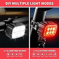 Vista 5 de Luz de bicicleta recargable Luces de bicicleta Super brillante Faro y luz trasera LED Luces de bicicleta de montaña Linterna delantera y trasera