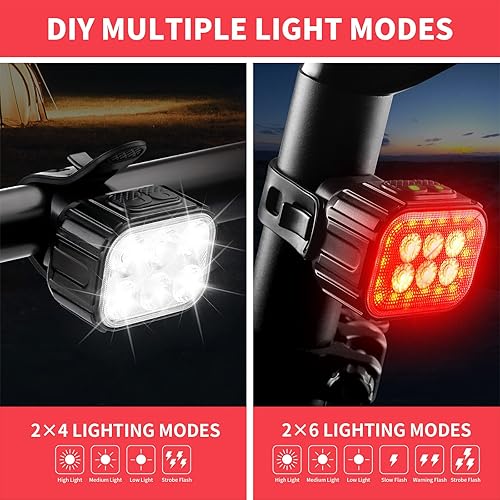 Miniatura 8 de Juego de luces de bicicleta ultra brillantes, luces de bicicleta recargables por USB para montar por la noche, luz delantera y trasera, luz LED para