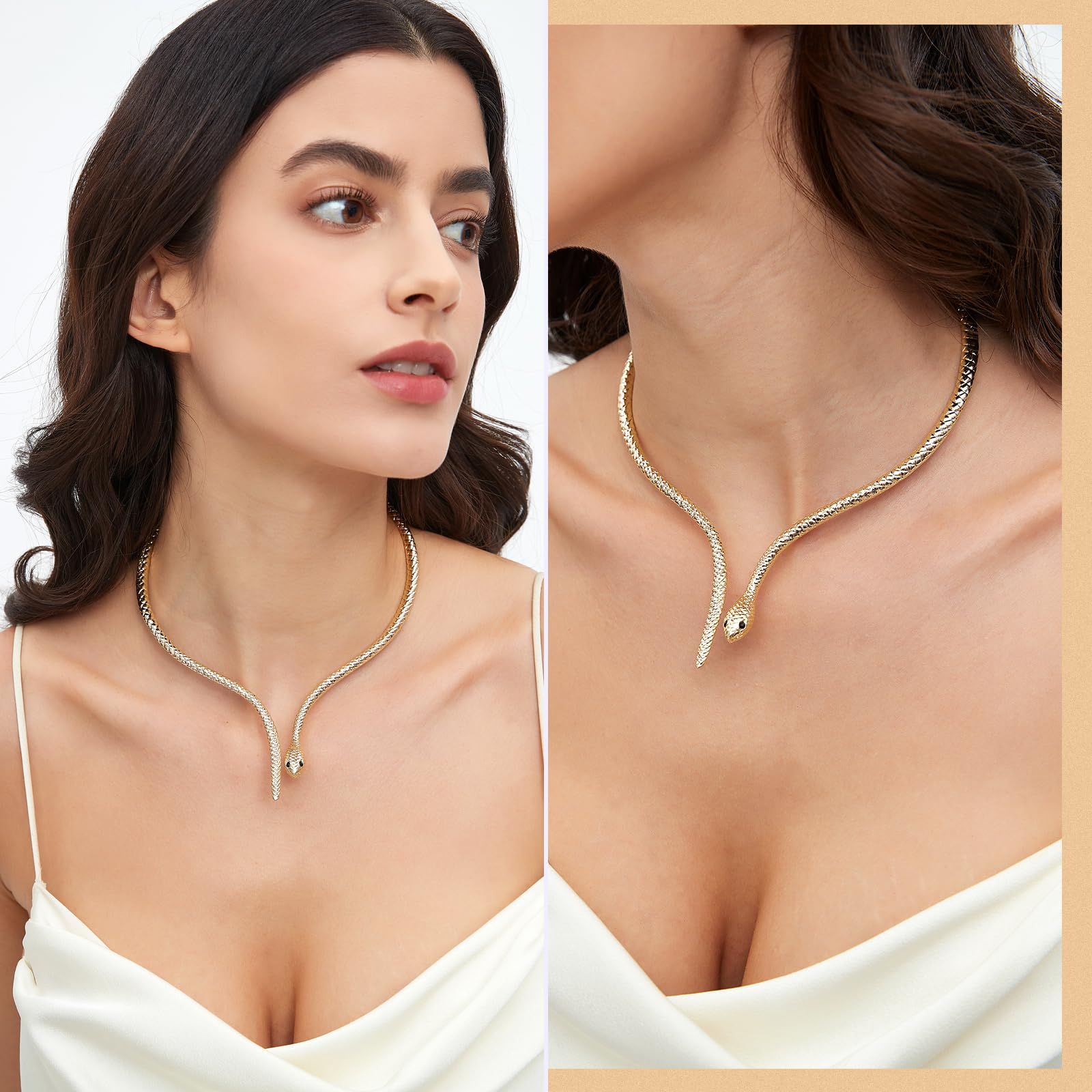 JewelryWe Collana Serpente Girocollo da Donna: Collana Vintage Classico Regolabile Choker in Acciaio Inossidabile Holloween Accessori da Donna