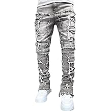 Mens Stacked Ripped Jeans Y2k Distressed Denim Pants Skinny Slim Fit Stretch Biker Jeans