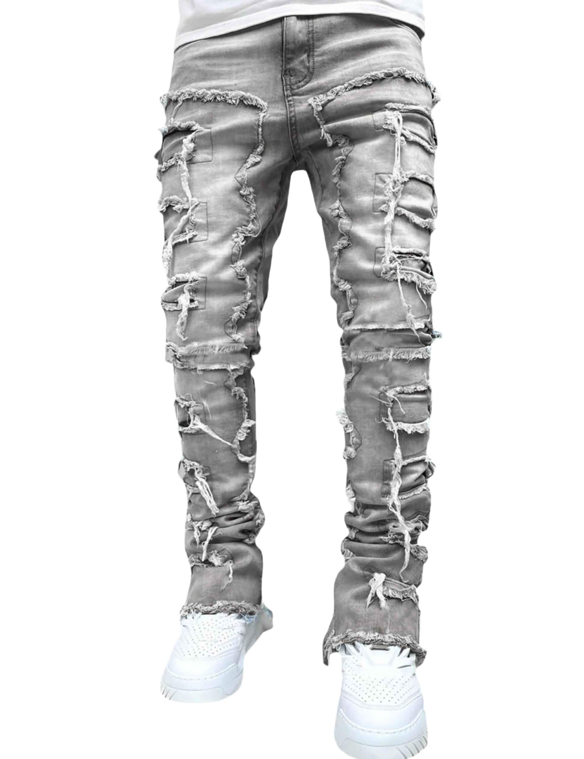 Mens Stacked Jeans Y2k Slim Fit Skinny Ripped Jeans Distressed Destroyed Denim Pants Emo Hip Hop Jeans Jeans
