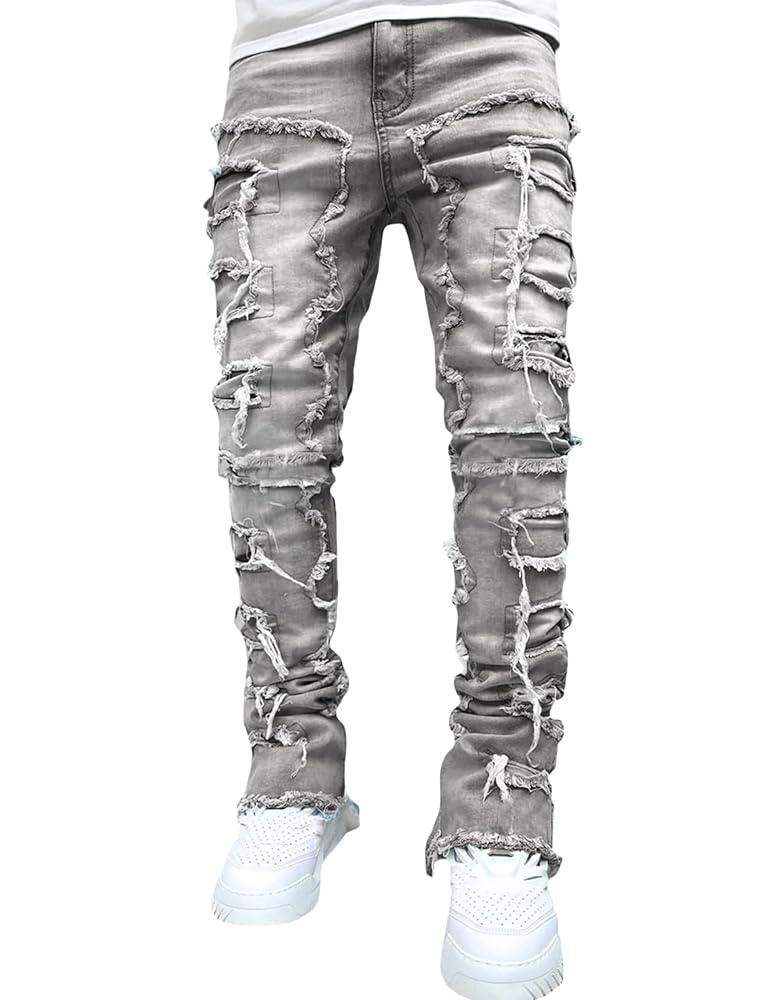 FantasyGears Men's Ripped Jeans Y2k Hip Hop Distressed Denim
